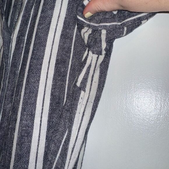 Banana Republic Blue White Stripe Linen Midi Collared Belted Dress 10 EUC - Picture 4 of 9